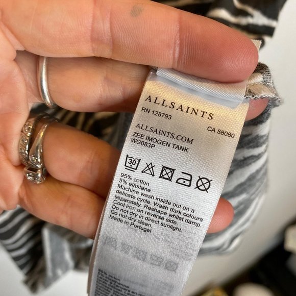 All Saints Zee Imogene Tank Top Small Zebra Print Sleeveless Cotton Top Black - Picture 7 of 9